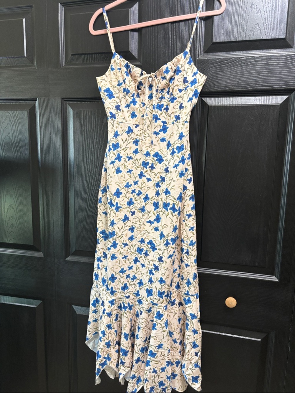 Commense Blue and Cream Floral Spaghetti-Strap Maxi Dress